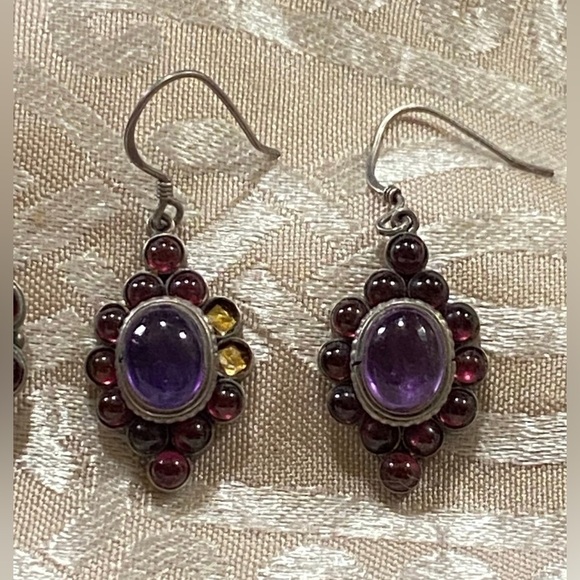 Sterling Garnet Pendant & Garnet & Amethyst Sterling Pierced Earrings #7853 - Picture 4 of 5
